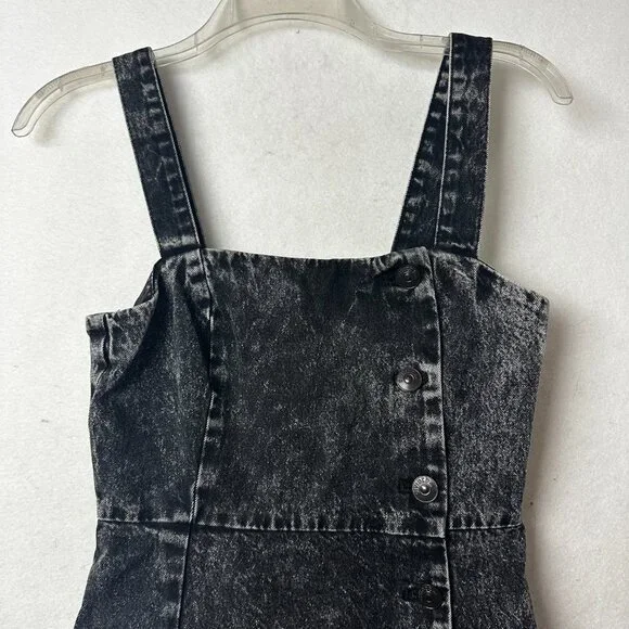 Divided HM dress women XS black acid wash‎ denim Y2K bodycon mini - Picture 2 of 5